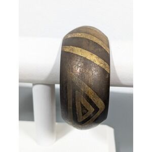 Vintage Brass Geometric Wide Cuff Bracelet Tribal Boho Chunky 8.5"